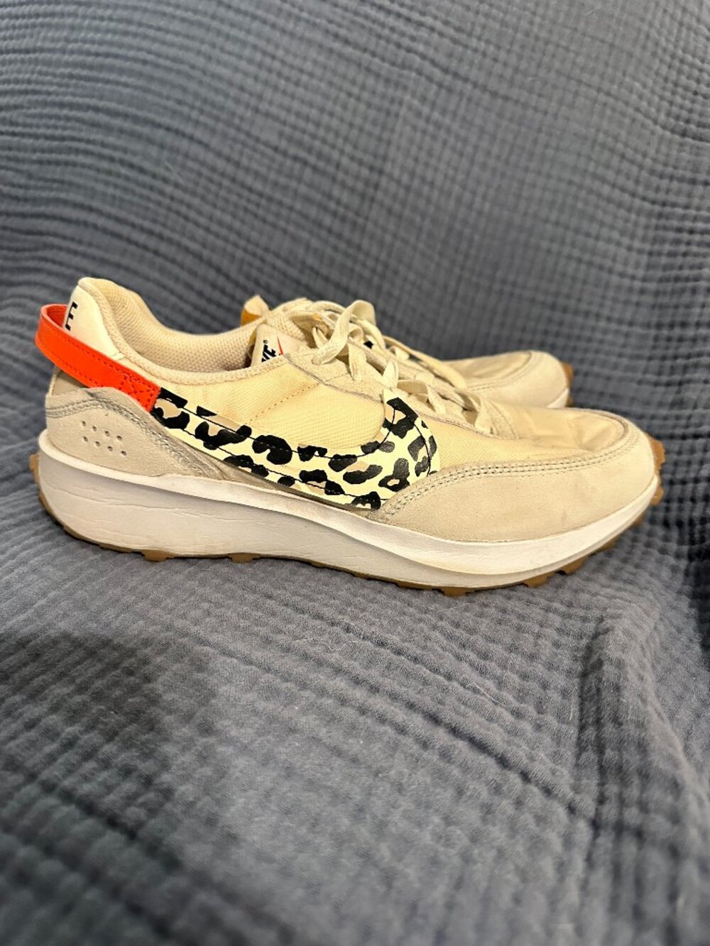 White and orange Women's Fashion Runner with Animal Print Accent